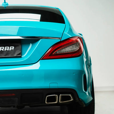 Mercedes-Benz back closeup in High Gloss Rolling Sea Vinyl Wrap finish.