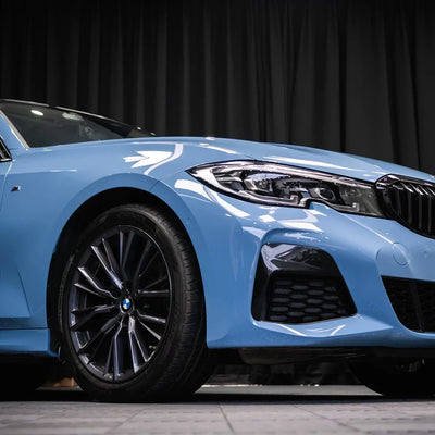BMW fender in High Gloss China Blue Vinyl Wrap