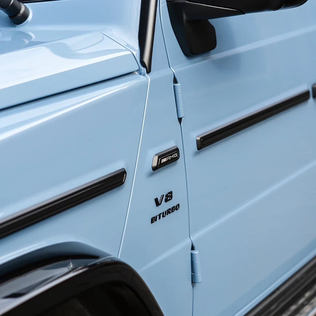 Close-up of High Gloss China Blue Vinyl Wrap