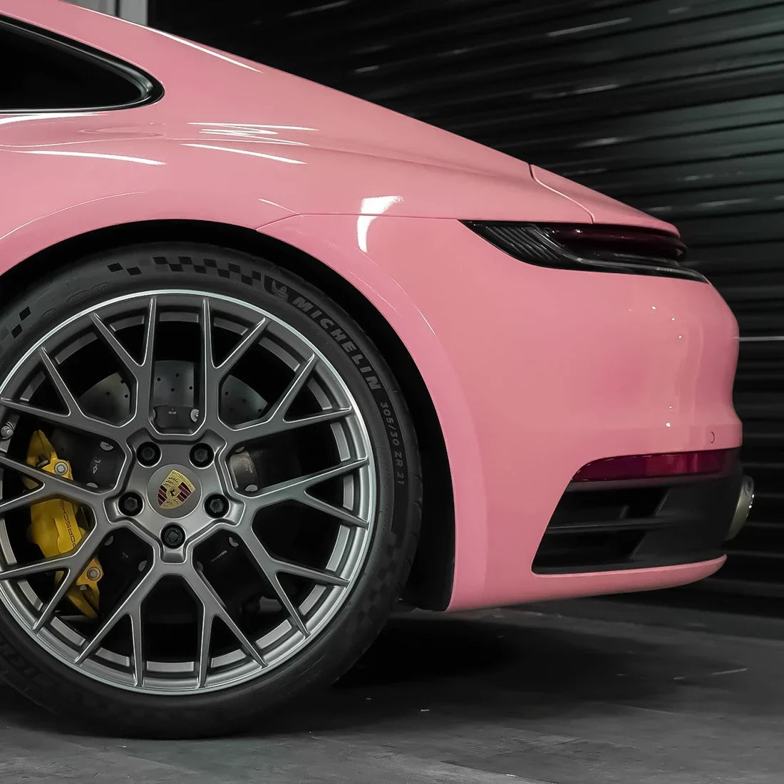 High Gloss Chelsea Rose Vinyl Wrap on porsche back look