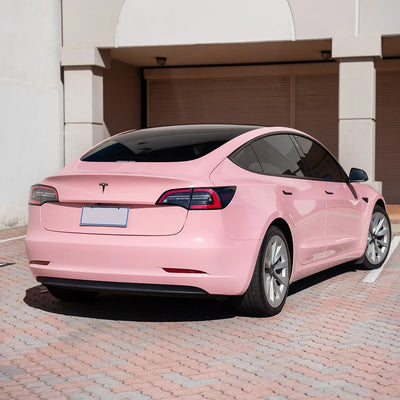 High Gloss Chelsea Rose Vinyl Wrap on tesla