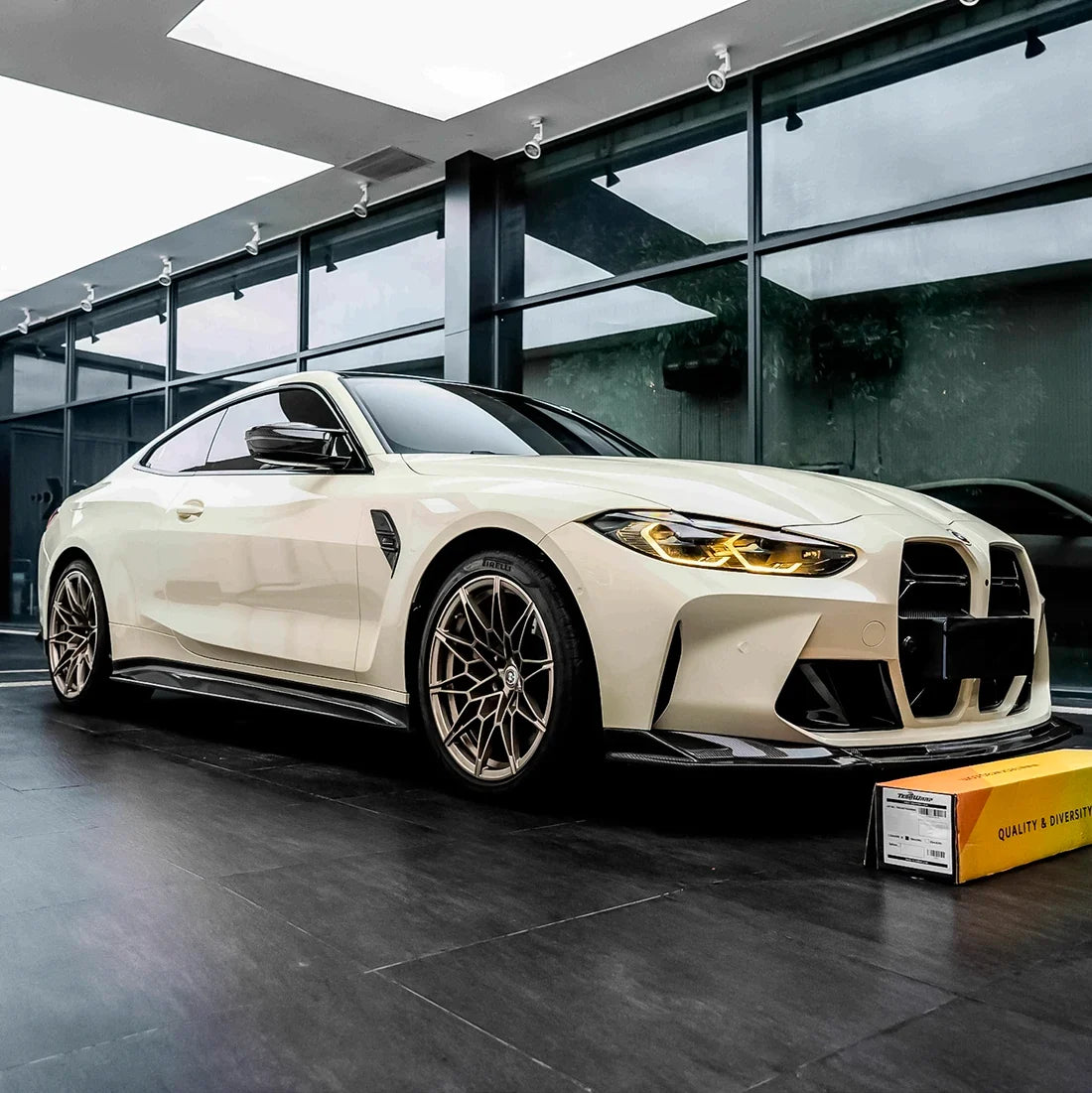 High Gloss Ivory Cream Vinyl Wrap on bmw