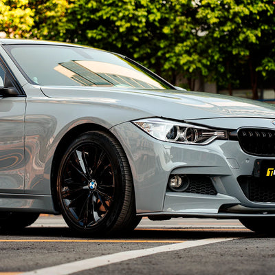 High Gloss True Nardo Grey Vinyl Wrap on bmw fender