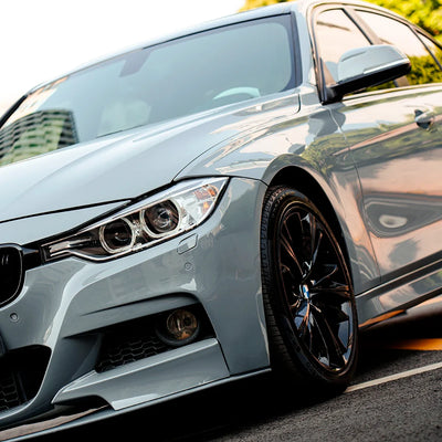 High Gloss True Nardo Grey Vinyl Wraps on bmw fender
