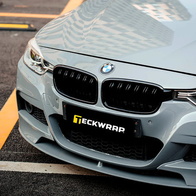High Gloss True Nardo Grey Vinyl Wrap on bmw front bumper