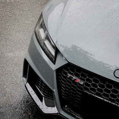Close-up of Audi TT RS in High Gloss True Nardo Grey Vinyl Wrap