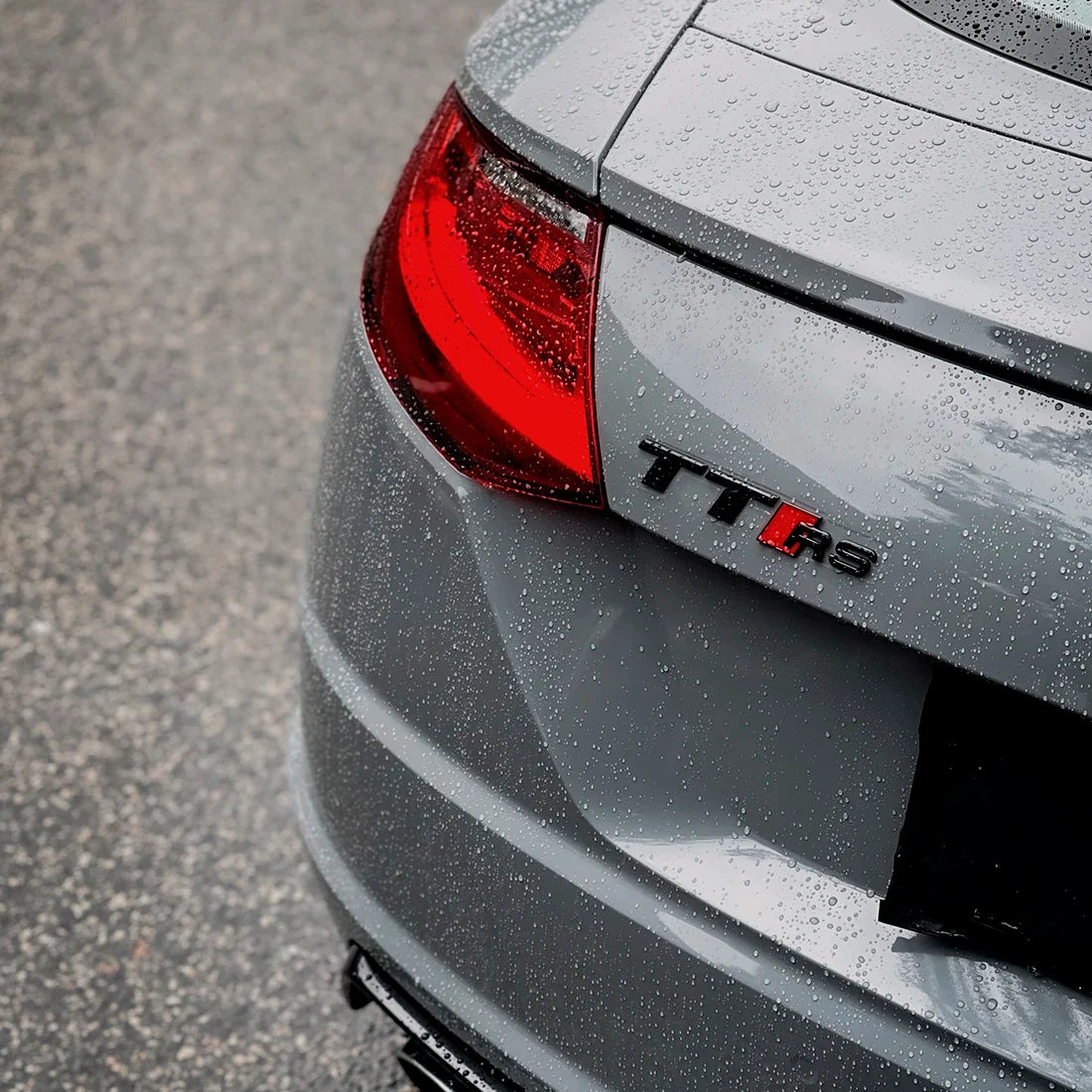 Audi TT RS taillight on High Gloss True Nardo Grey Vinyl Wrap