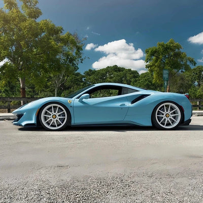 High Gloss Yacht Blue Vinyl Wrap on ferrari Side