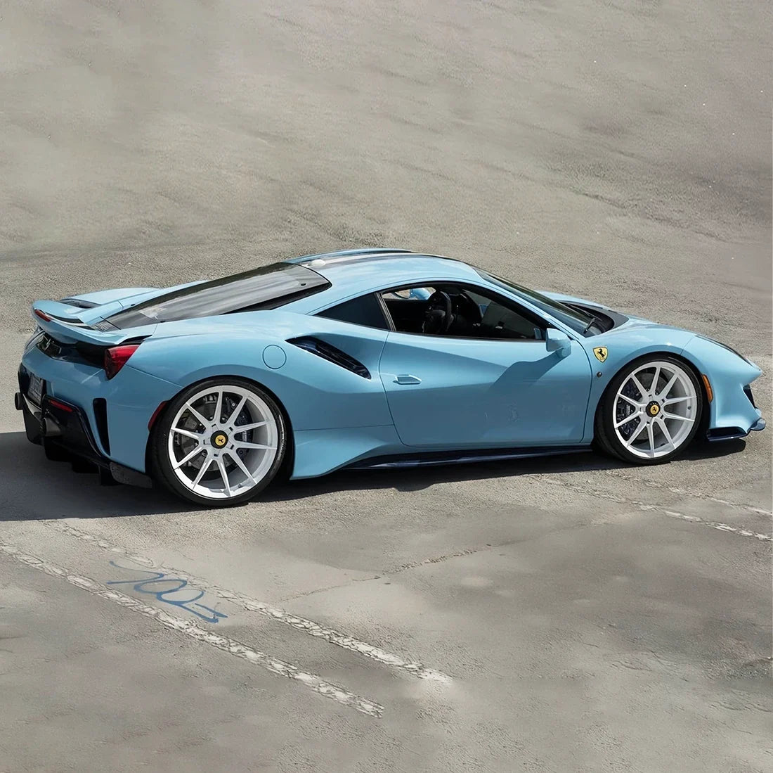 High Gloss Yacht Blue Vinyl Wrap ferrari Side View