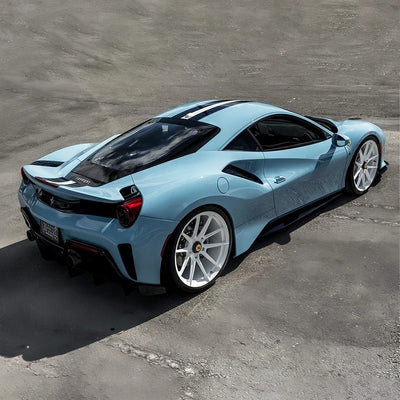 High Gloss Yacht Blue Vinyl Wrap on ferrari