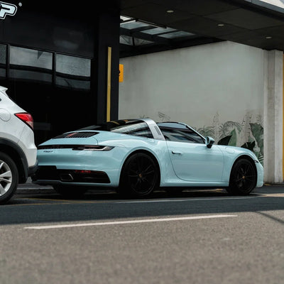 premium High Gloss Yacht Blue Vinyl Wrap on porsche