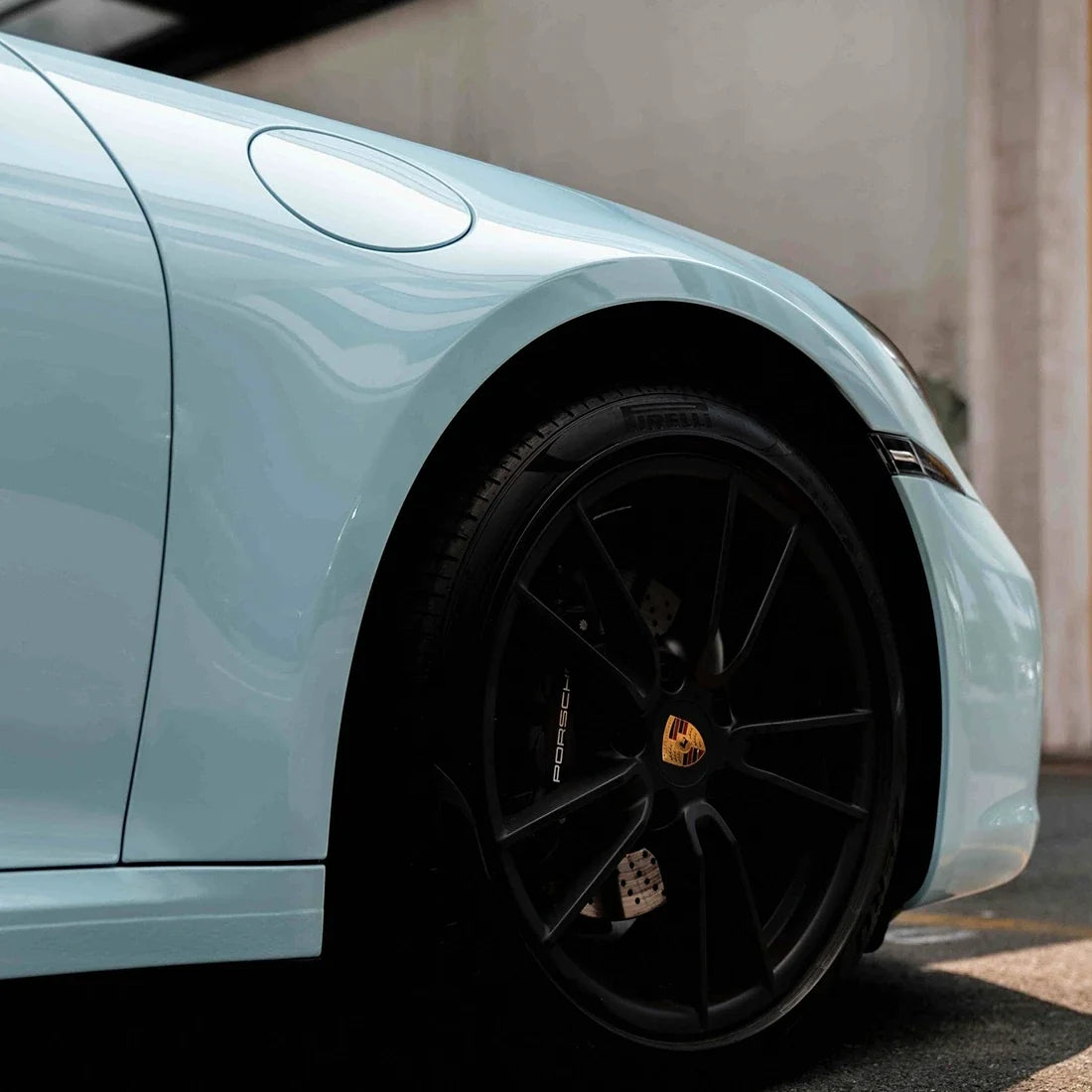 High Gloss Yacht Blue Vinyl Wrap on on porsche fender