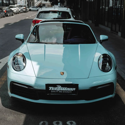 High Gloss Yacht Blue Vinyl Wrap on complete porsche