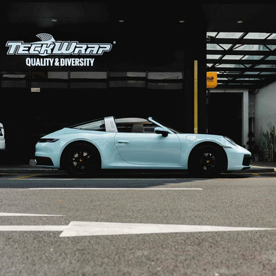 High Gloss Yacht Blue Vinyl Wrap on porsche vehicle