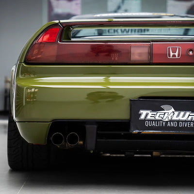 super high gloss khaki green on honda Vinyl Wrap from back view