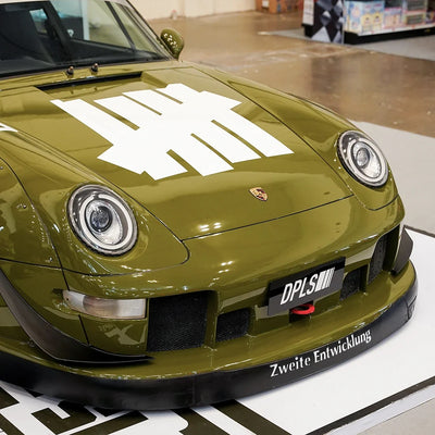 High Gloss Khaki Green Vinyl Wrap on Porsche Hood View