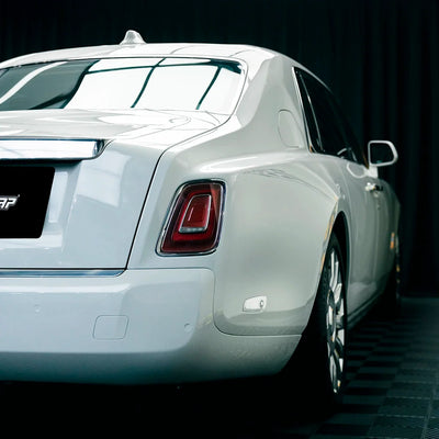 High Gloss Pale Celadon Vinyl Wrap on Rolls Royce Rear View Close-Up
