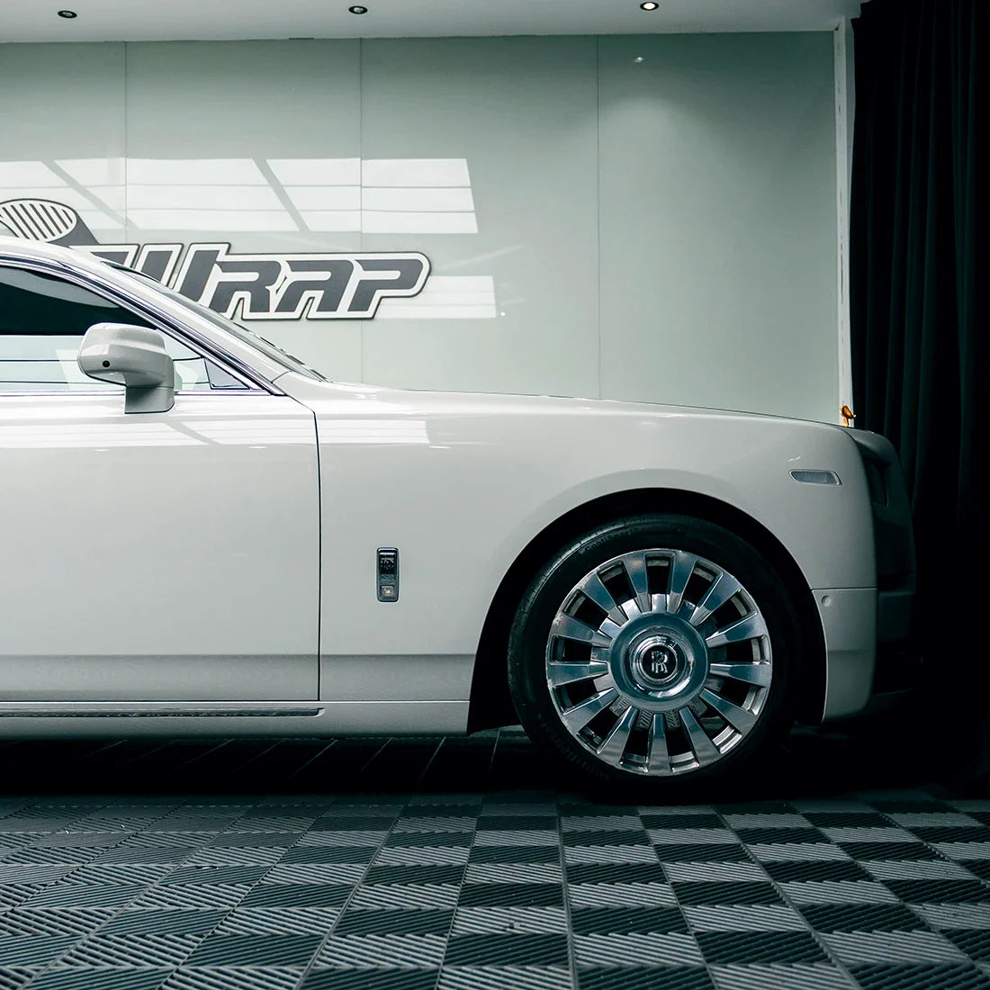 High Gloss Pale Celadon Vinyl Wrap on Rolls Royce Side Close-Up
