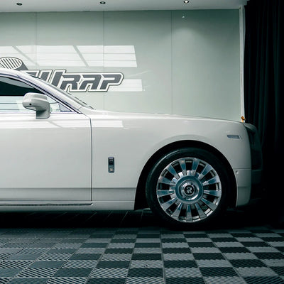 High Gloss Pale Celadon Vinyl Wrap on Rolls Royce Side Close-Up