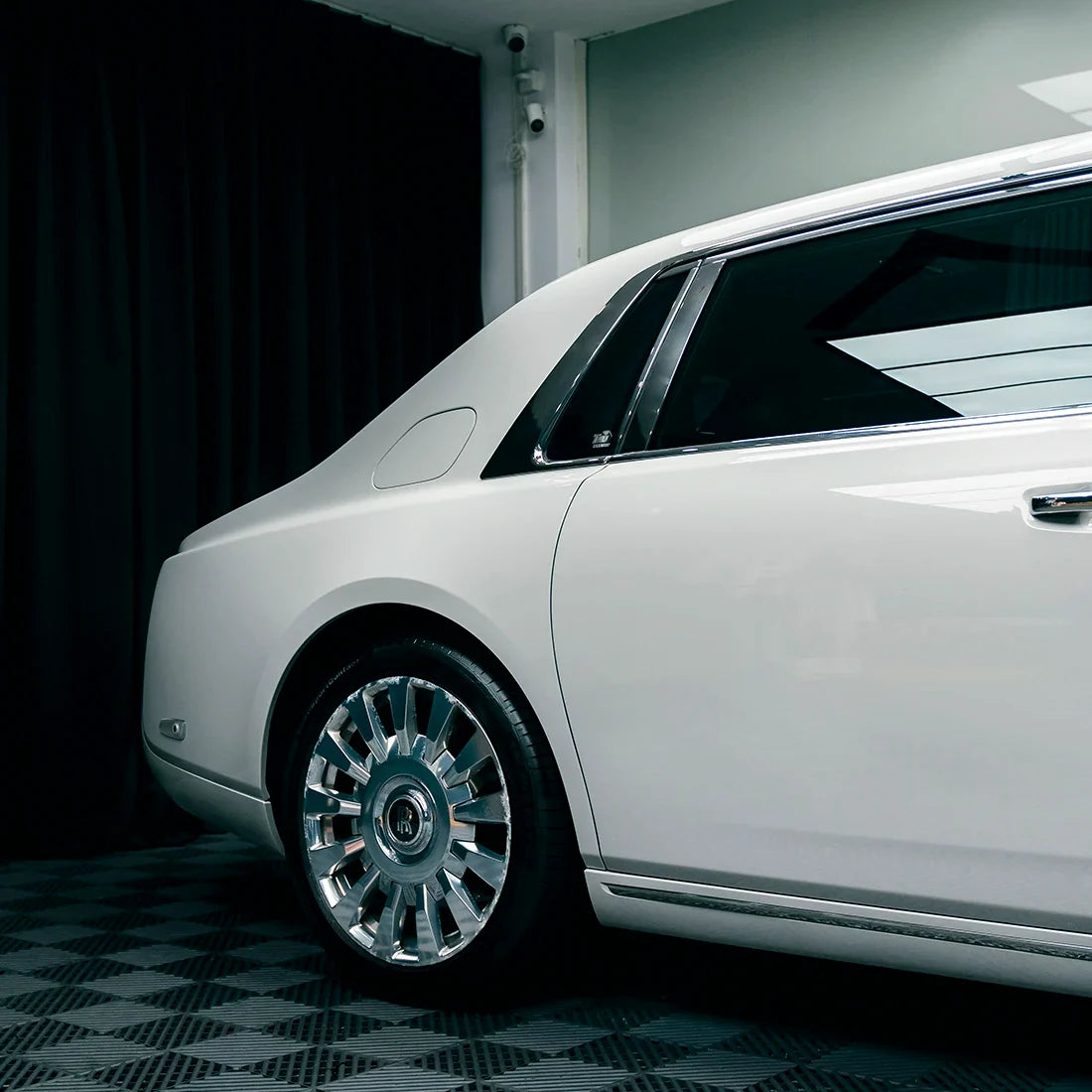 High Gloss Pale Celadon Vinyl Wrap on Rolls Royce Side Door View