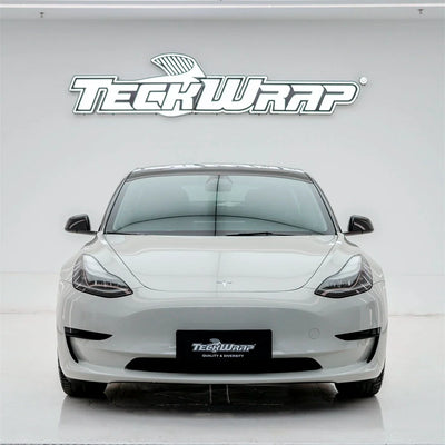 High Gloss Pale Celadon Vinyl Wrap on Tesla Front View