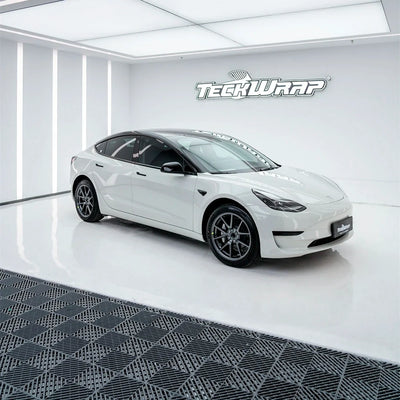 High Gloss Pale Celadon Vinyl Wrap on Tesla