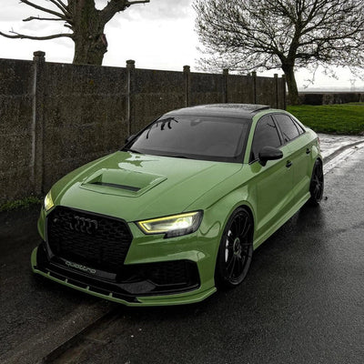 High Gloss French Olive Green Vinyl Wrap on Audi Front Full View