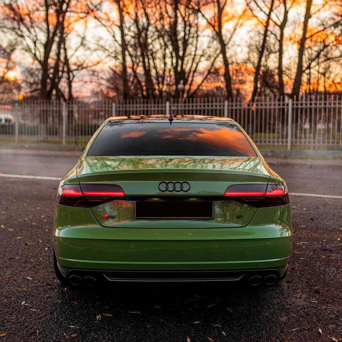 High Gloss French Olive Green Vinyl Wrap on Audi Rear View