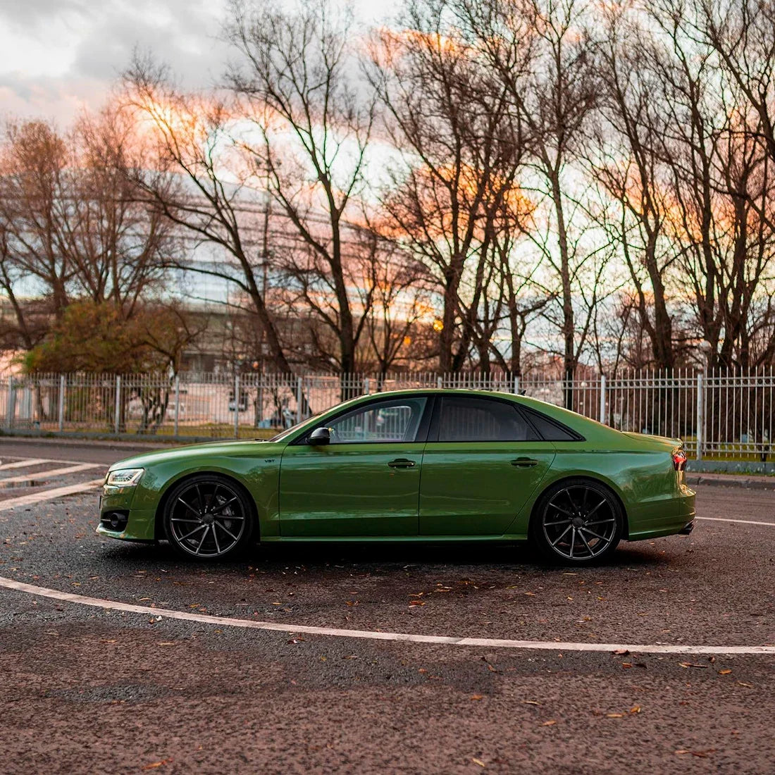 High Gloss French Olive Green Vinyl Wrap on Audi Side View
