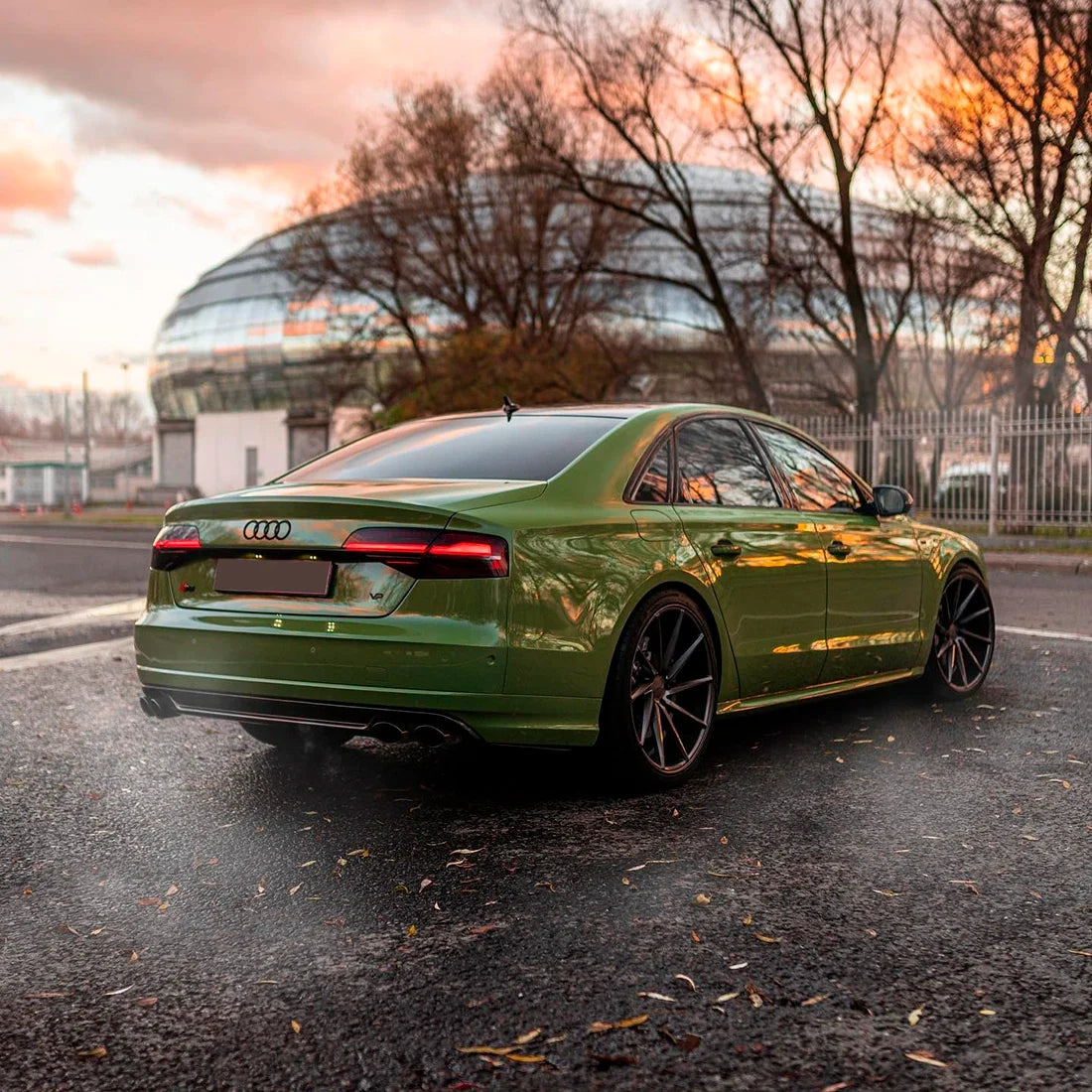 High Gloss French Olive Green Vinyl Wrap on Audi Rear Back