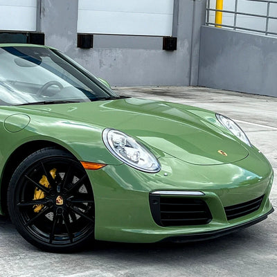 High Gloss French Olive Green Vinyl Wrap on Porsche Fender View