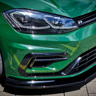 High Gloss Amphibian Green Vinyl Wrap on Golf Headlight Close-Up