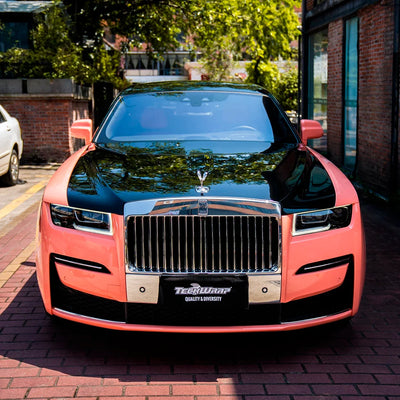 High Gloss Amber Rose Vinyl Wrap on Rolls Royce Front View