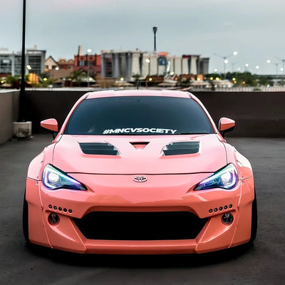 High Gloss Amber Rose Vinyl Wrap on Supra Front View