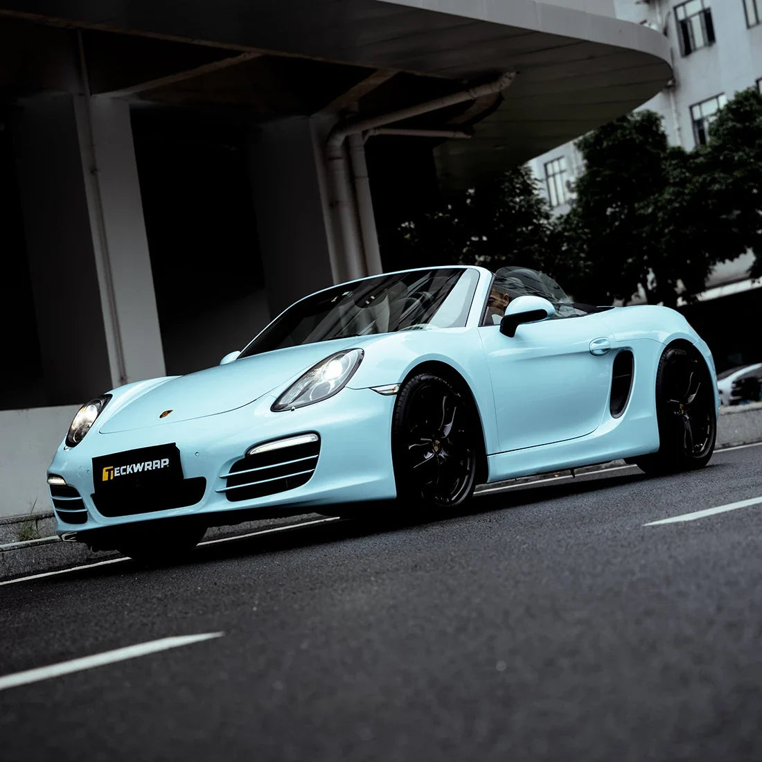 High Gloss Bali Blue Vinyl Wrap on Porsche Fender Angled View