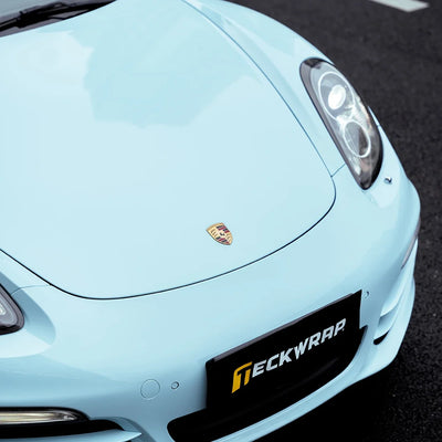 High Gloss Bali Blue Vinyl Wrap on Porsche Hood View