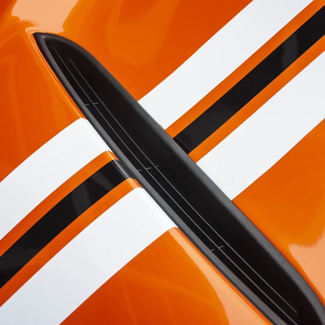 High Gloss Tangerine Orange Vinyl Wrap on BMW M3 Stripe Close-Up