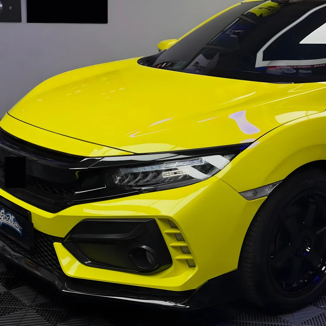 High Gloss Grape Green Vinyl Wrap on Honda Front Close-Up
