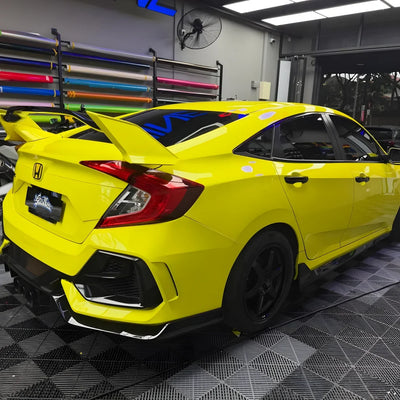 High Gloss Grape Green Vinyl Wrap on Honda Side Angle View