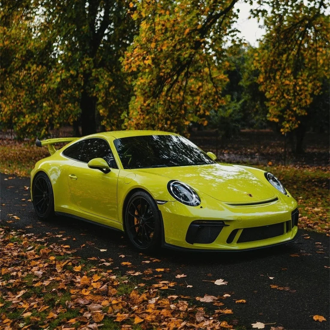 High Gloss Grape Green Vinyl Wrap on Porsche Side View
