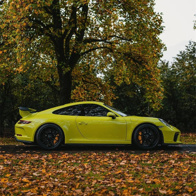 High Gloss Grape Green Vinyl Wrap on Porsche Side View