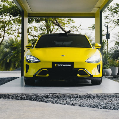 High Gloss Louvre Yellow Vinyl Wrap on Xiaomi Front Angle View