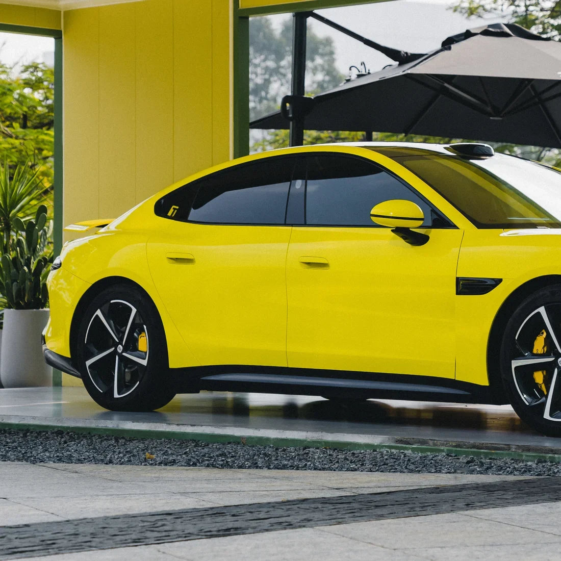 High Gloss Louvre Yellow Vinyl Wrap on Xiaomi Side View