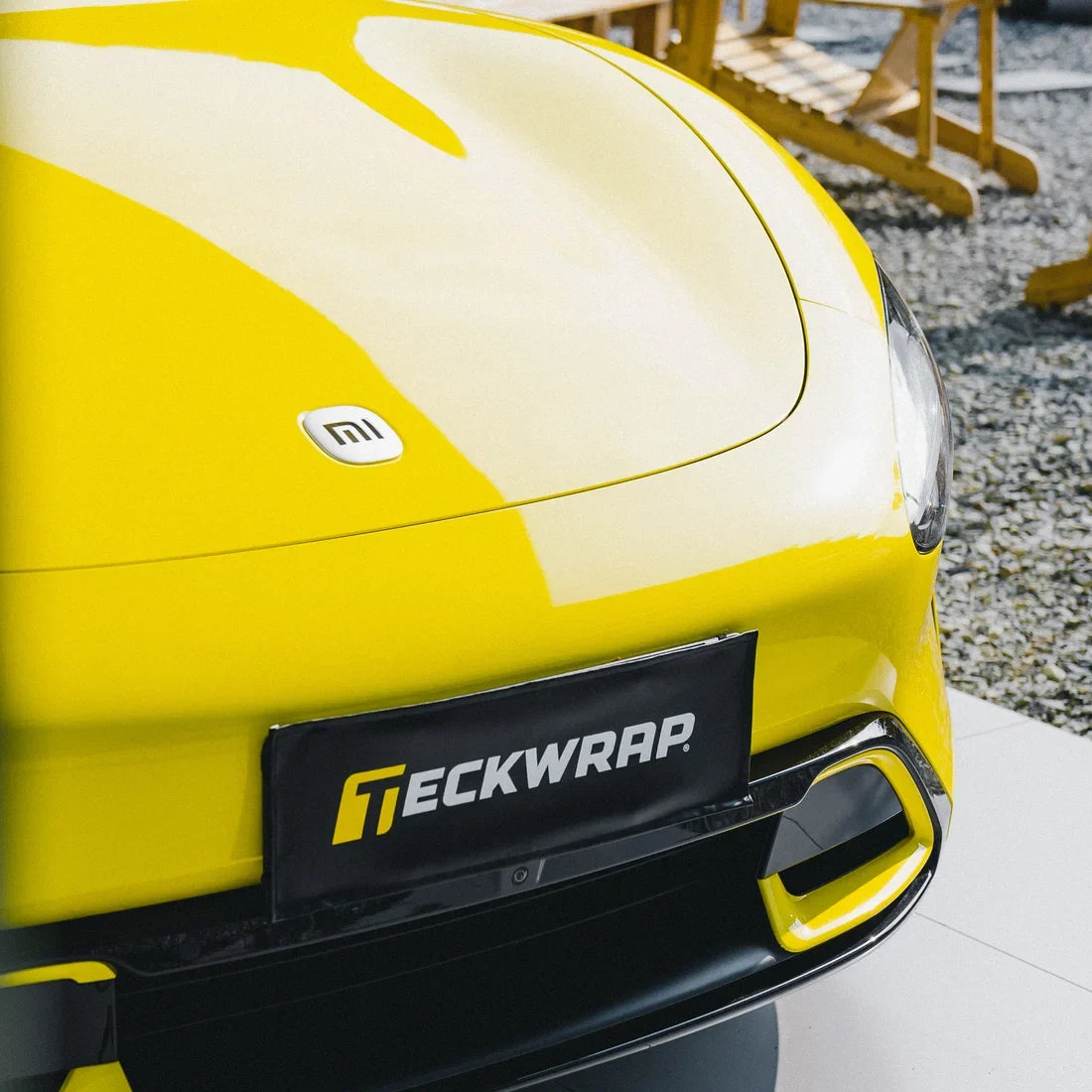 High Gloss Louvre Yellow Vinyl Wrap on Xiaomi Hood View