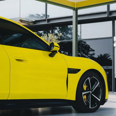 High Gloss Louvre Yellow Vinyl Wrap on Xiaomi Side Angle View
