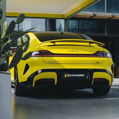 High Gloss Louvre Yellow Vinyl Wrap on Xiaomi Front Angle View