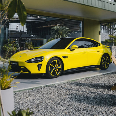 High Gloss Louvre Yellow Vinyl Wrap on Xiaomi Side Angle View