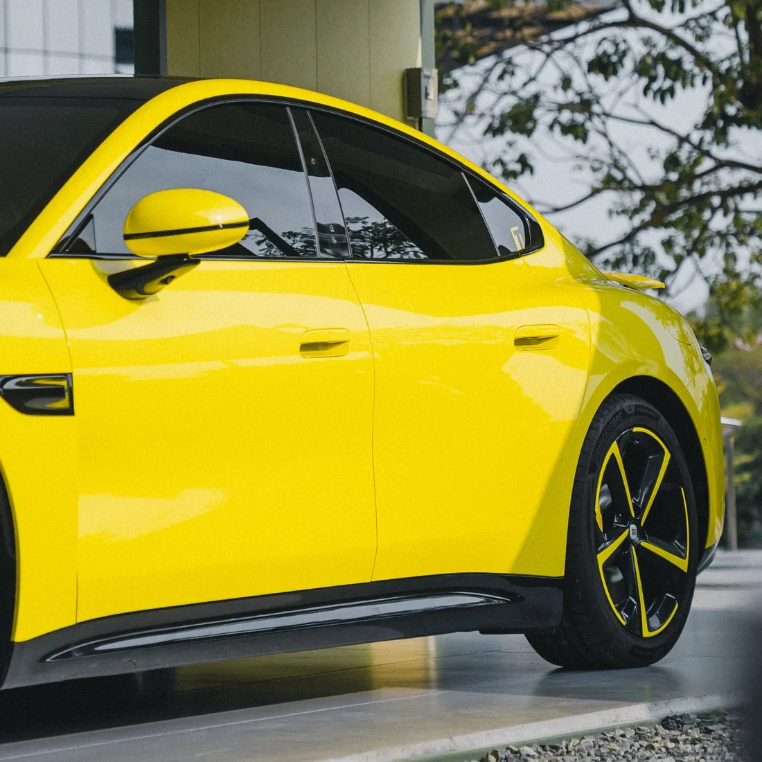 High Gloss Louvre Yellow Vinyl Wrap on Xiaomi Rear Side View