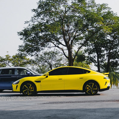 High Gloss Louvre Yellow Vinyl Wrap on Xiaomi Side View
