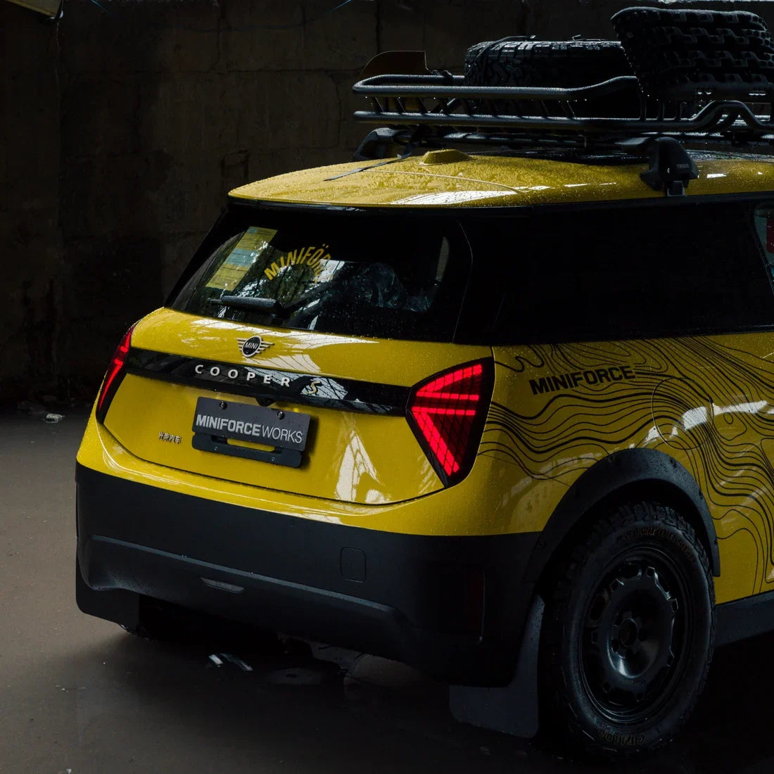 High Gloss Sunray Yellow Vinyl Wrap on Mini Cooper Rear View